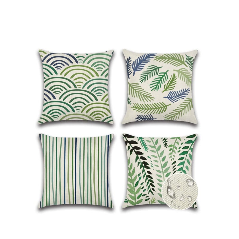 Barakah Outdoor Decorative Cushion Covers 45x45 cm Waterproof Pillow Covers Tropical Leaf Outdoor Cushions Patio Garden Geometric Pillowcases for Bench Sofa Home Decor Set of 4 - Image 1