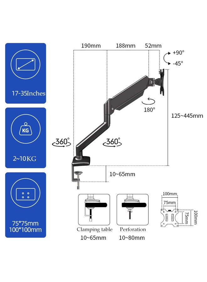 DUNISO Single Monitor Arm - Ergonomic Monitor Stand VESA Mount, Gas Suspension, Adjustable, for 17-35" Screens  - Image 2