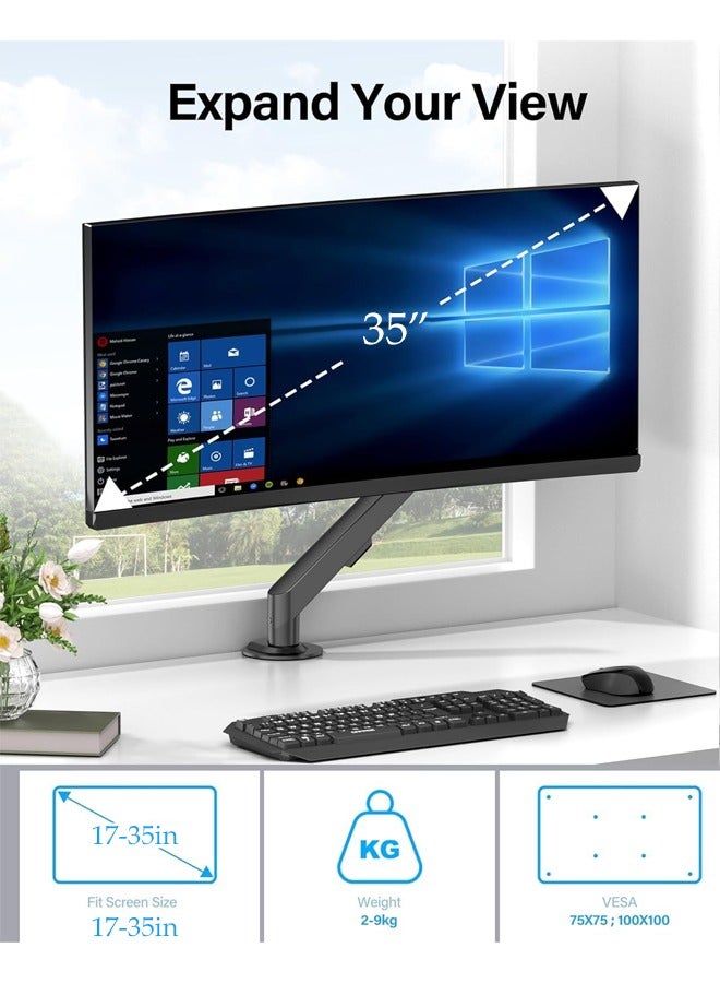 DUNISO Single Monitor Arm - Ergonomic Monitor Stand VESA Mount, Gas Suspension, Adjustable, for 17-35" Screens  - Image 3
