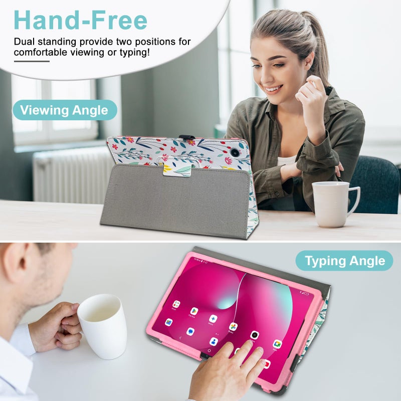 Case for T-Mobile Revvl Tab 2 Tablet - Premium Leather Folio Protective Stand Cover with Magnetic Closure, Flowers - Image 3