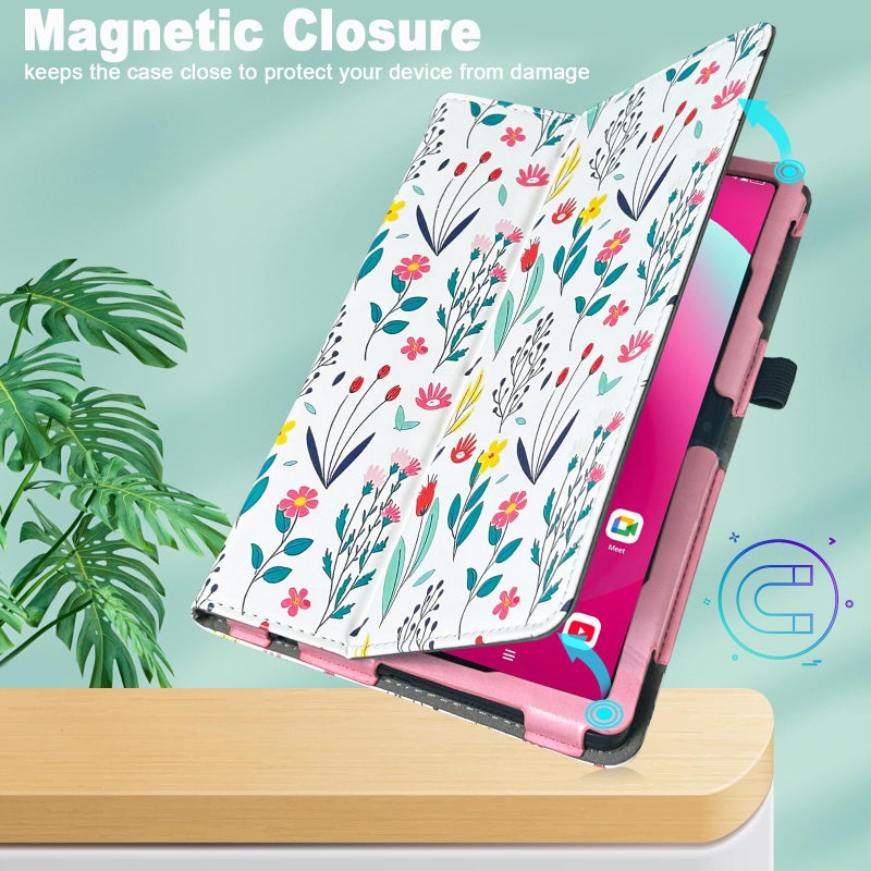 Case for T-Mobile Revvl Tab 2 Tablet - Premium Leather Folio Protective Stand Cover with Magnetic Closure, Flowers - Image 4