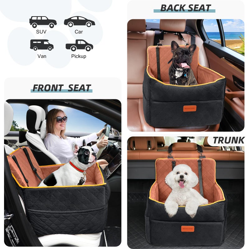 HEGGCOOE Small Dog Car Seat, Memory Foam Dog Booster Seats with Thick Cushion for Medium Dogs Under 35lbs, Detachable Washable Pet Car Seat Travel Bed with Storage Pockets,2 Safety Belts - Image 5