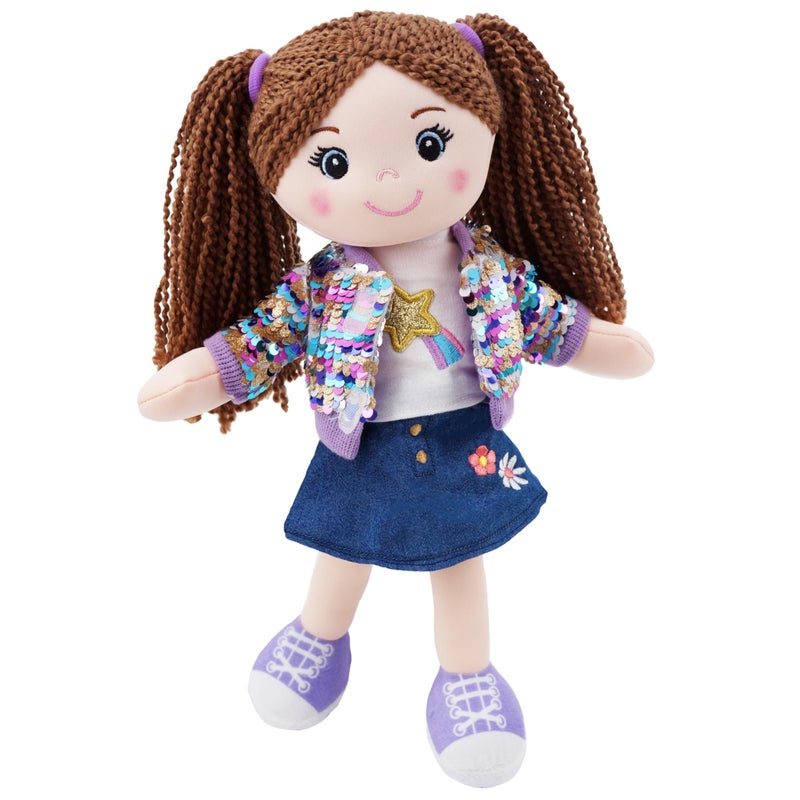 June Garden 14" Snuggle Cutie Sophie Glam - Soft Cuddly Plush Doll Gift for Girls - Huggable Rag Doll - Trendy Outfit M - Image 1