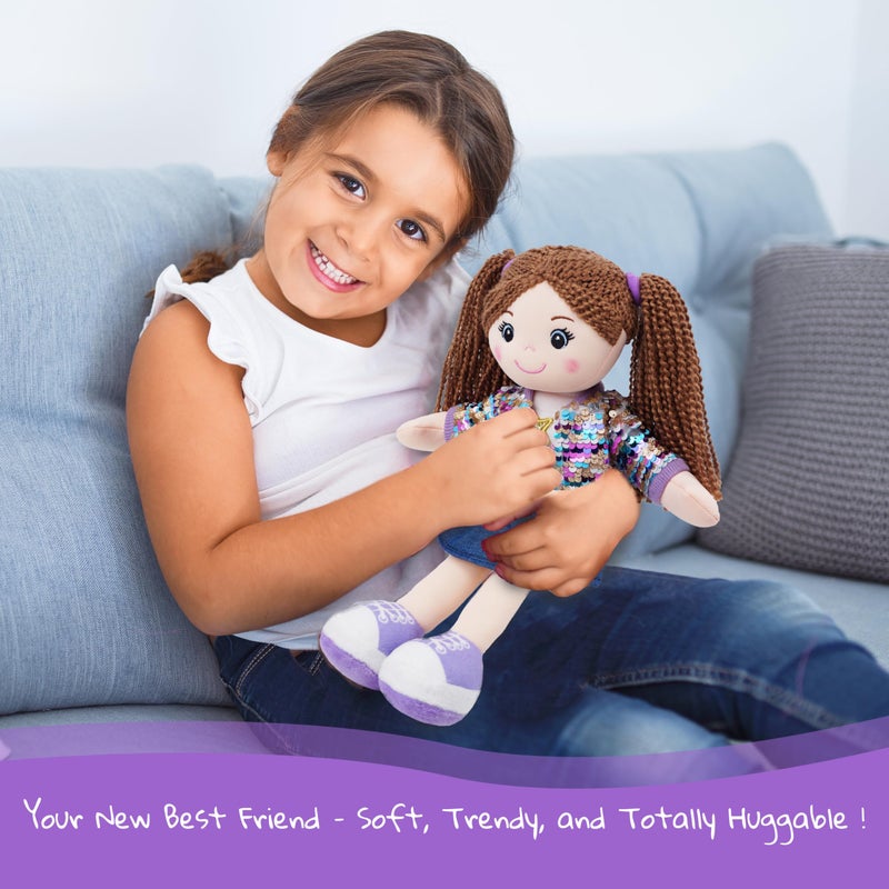 June Garden 14" Snuggle Cutie Sophie Glam - Soft Cuddly Plush Doll Gift for Girls - Huggable Rag Doll - Trendy Outfit M - Image 2