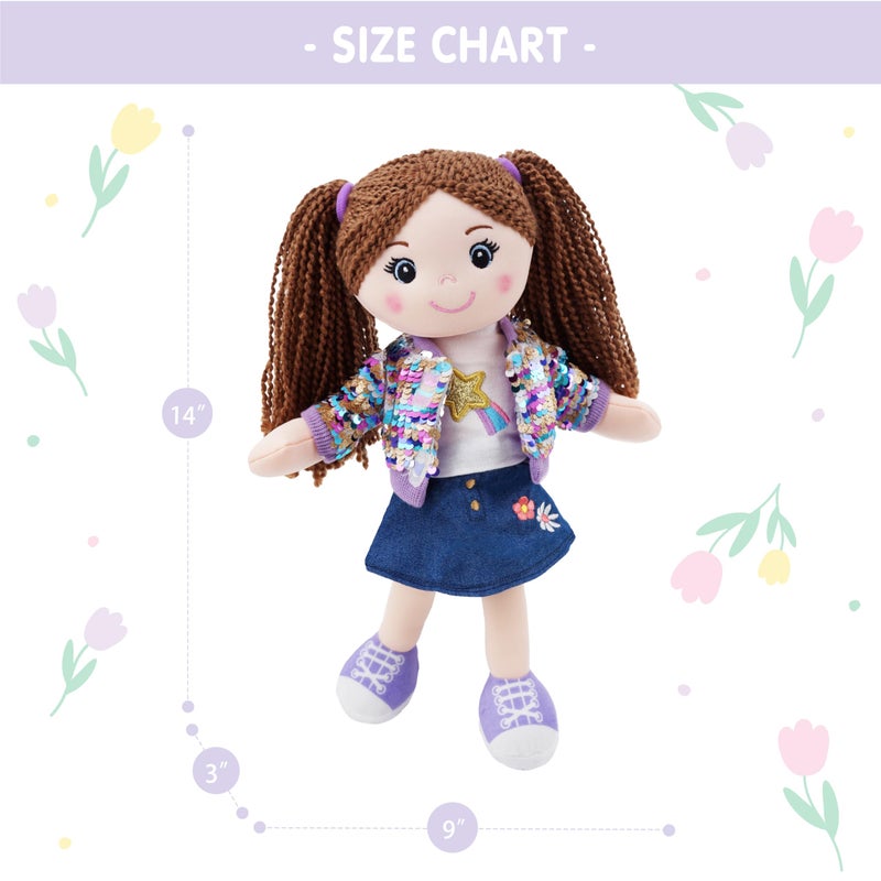 June Garden 14" Snuggle Cutie Sophie Glam - Soft Cuddly Plush Doll Gift for Girls - Huggable Rag Doll - Trendy Outfit M - Image 5