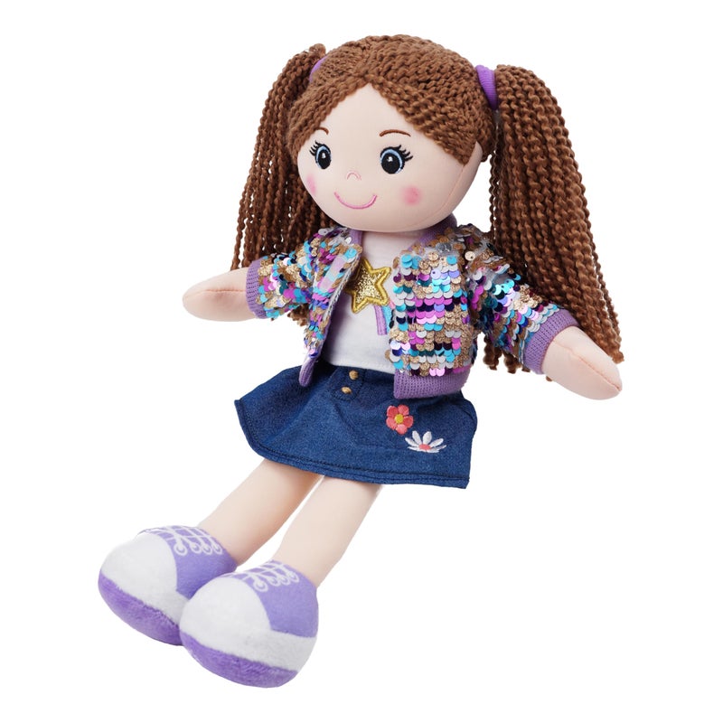 June Garden 14" Snuggle Cutie Sophie Glam - Soft Cuddly Plush Doll Gift for Girls - Huggable Rag Doll - Trendy Outfit M - Image 3