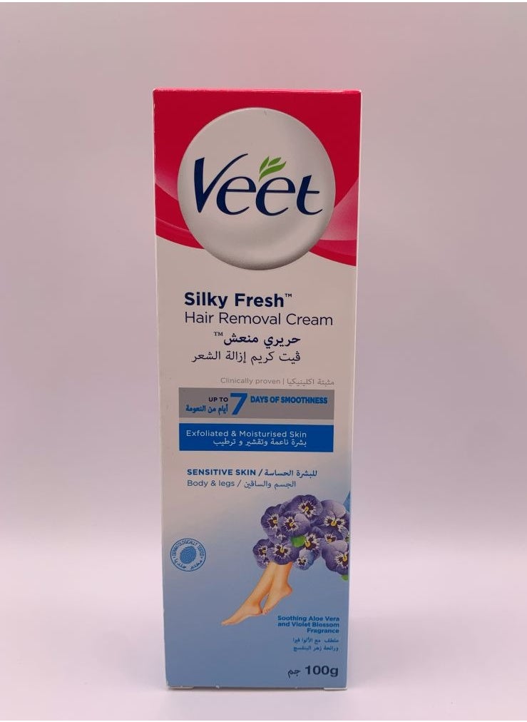 Veet - Soothing Aloe Vera And Violet Blossom Silky Fresh Hair Removal Body And Legs Cream For Sensitive Skin 100.0grams - Image 1