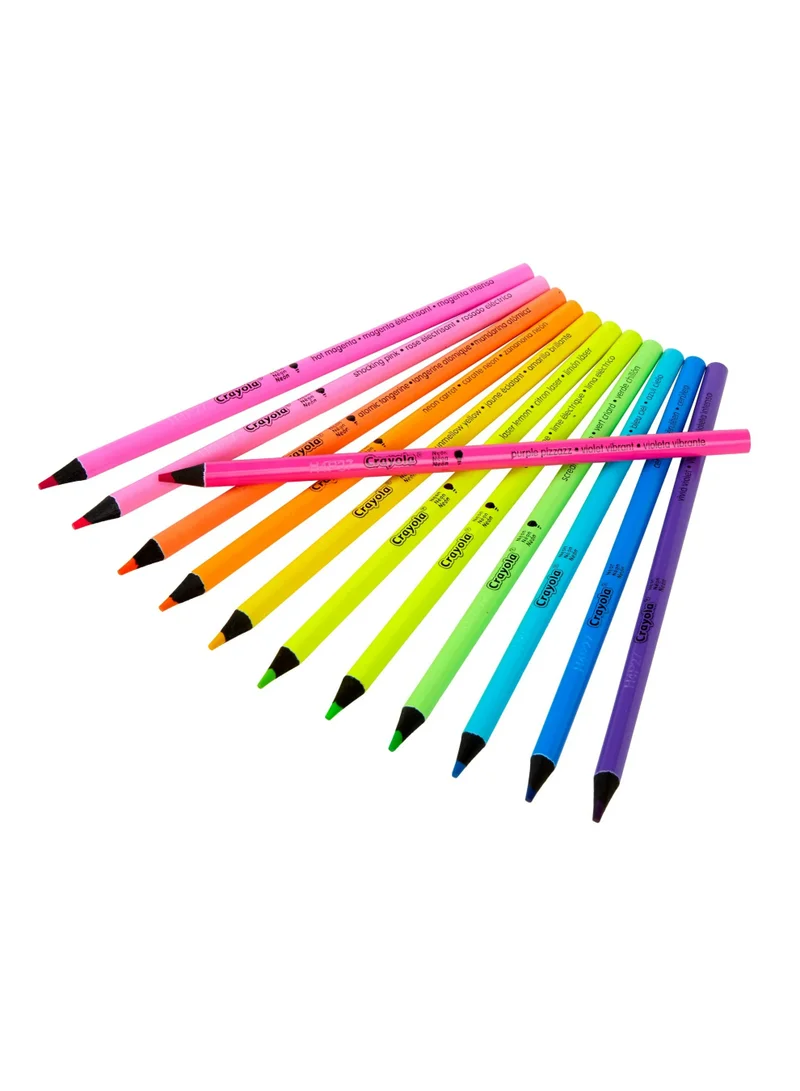Crayola Crayola Neon Colored Pencils – 12 Vibrant Fluorescent Colors That Glow Under Black Light | Pre-Sharpened, Durable & Non-Toxic Art Pencils for Kids and Artists