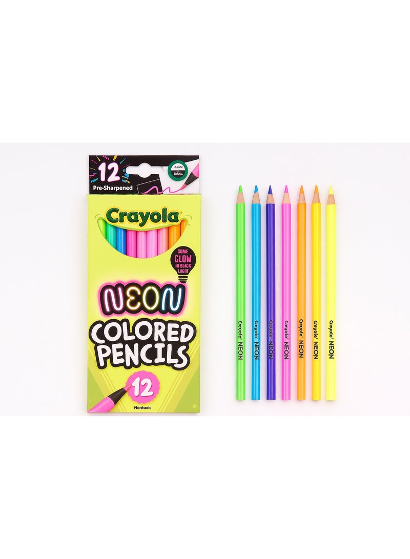 Crayola Neon Colored Pencils – 12 Vibrant Fluorescent Colors That Glow Under Black Light | Pre-Sharpened, Durable & Non-Toxic Art Pencils for Kids and Artists - Image 3