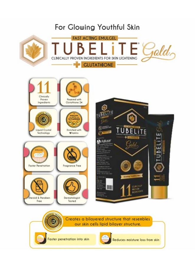 Tubelite + Glutathione Gold Cream For Radiant And Even Skin Tone 30Gm  - Image 3