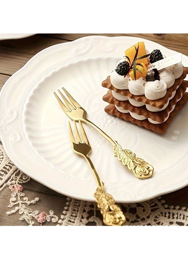 Sisily 4Pcs Rose Handle Spoon Fork Set 4.72inch (304) Stainless Steel Flatware for Coffee Tea Dessert Ice Cream Appetizer Fruit（Gold） - Image 3