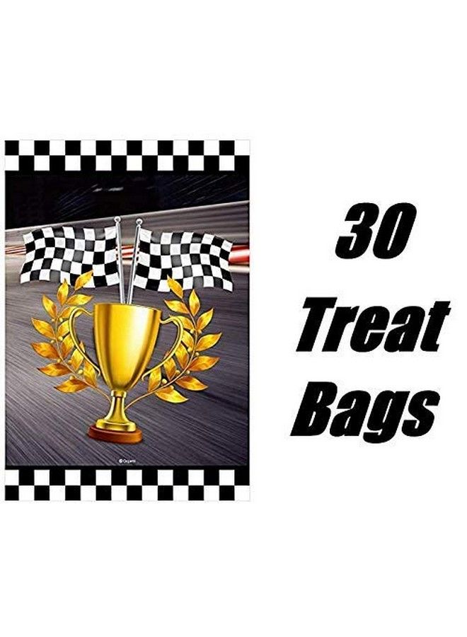 Oojami Serves 30 Complete Party Pack Race Car Theme 30 Birthday Party Hats 30 Blowouts 30 Treat Bags 20 Diy Photo Props 14 Swirls 2 Pennant Banners 1 Backdrop Ideal For Race Car Theme Birthday Party - Image 5