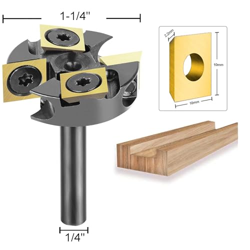 SpeTool 2+2 Flute Slab Flattening Router Bit 1/4" Shank, 1-1/4" Cutting Dia Carbide Insert Spoilboard Surfacing Bit with ATS Coating for Softwood, Hardwood, MDF - Image 2