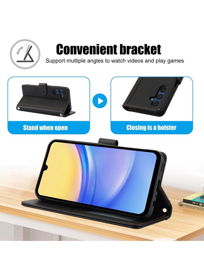 اس-توب جراب لهاتف Samsung Galaxy A55 5G، جراب هاتف جلدي بلون نقي مع فتحات للبطاقات وحبل مزدوج - Image 3