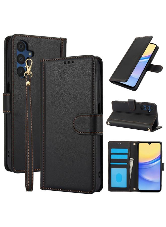 اس-توب جراب لهاتف Samsung Galaxy A55 5G، جراب هاتف جلدي بلون نقي مع فتحات للبطاقات وحبل مزدوج - Image 1