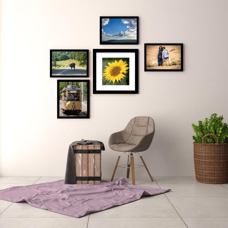 Picrit 6x6 Picture Frame Set of 4  Made of High Definition Real Glass  Display 4x4 with Mat or 6x6 Without Mat  Photo Frames for Wall Mounting or Table Top Display  Black - Image 5
