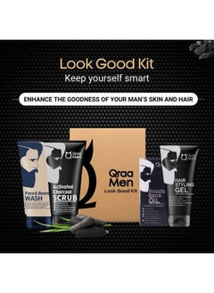 Qraa Men Look Good Kit, 330 G (Pack Of Face Wash, Styling Gel, Scrub & Beard Oil), Premium Gift Box For Men  - Image 2