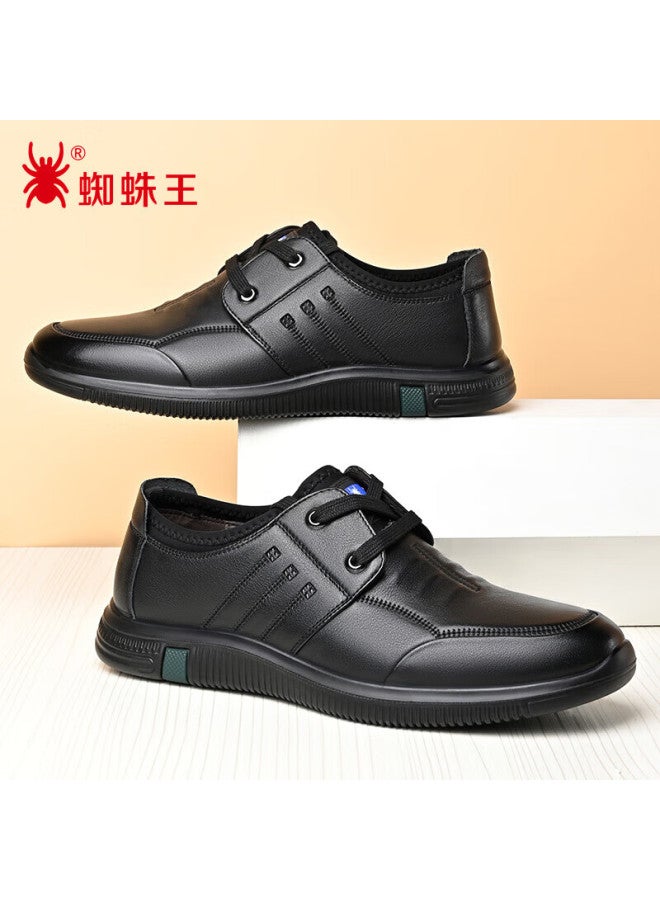 Spider King Men's Casual Leather Shoes Business Formal Lace-up Versatile Wear-resistant Youth Driving Lightweight Men's Shoes Black 38 - Image 2