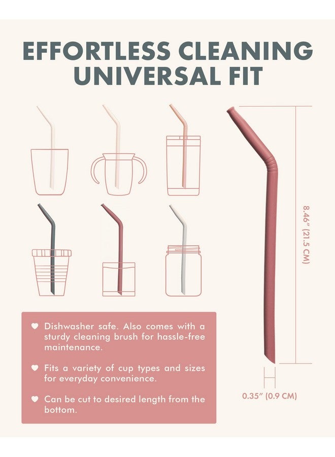 Nightingale Reusable Silicone Straws - Bendy Drinking Straw with Cleaning Brush - Collapsible and Bendable Travel Straw for Kids - Dishwasher Safe, Food-Safe - Set of 6 (Oak Multi) - Image 5
