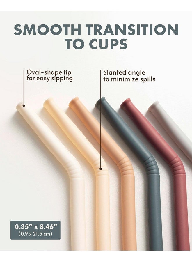 Nightingale Reusable Silicone Straws - Bendy Drinking Straw with Cleaning Brush - Collapsible and Bendable Travel Straw for Kids - Dishwasher Safe, Food-Safe - Set of 6 (Oak Multi) - Image 3