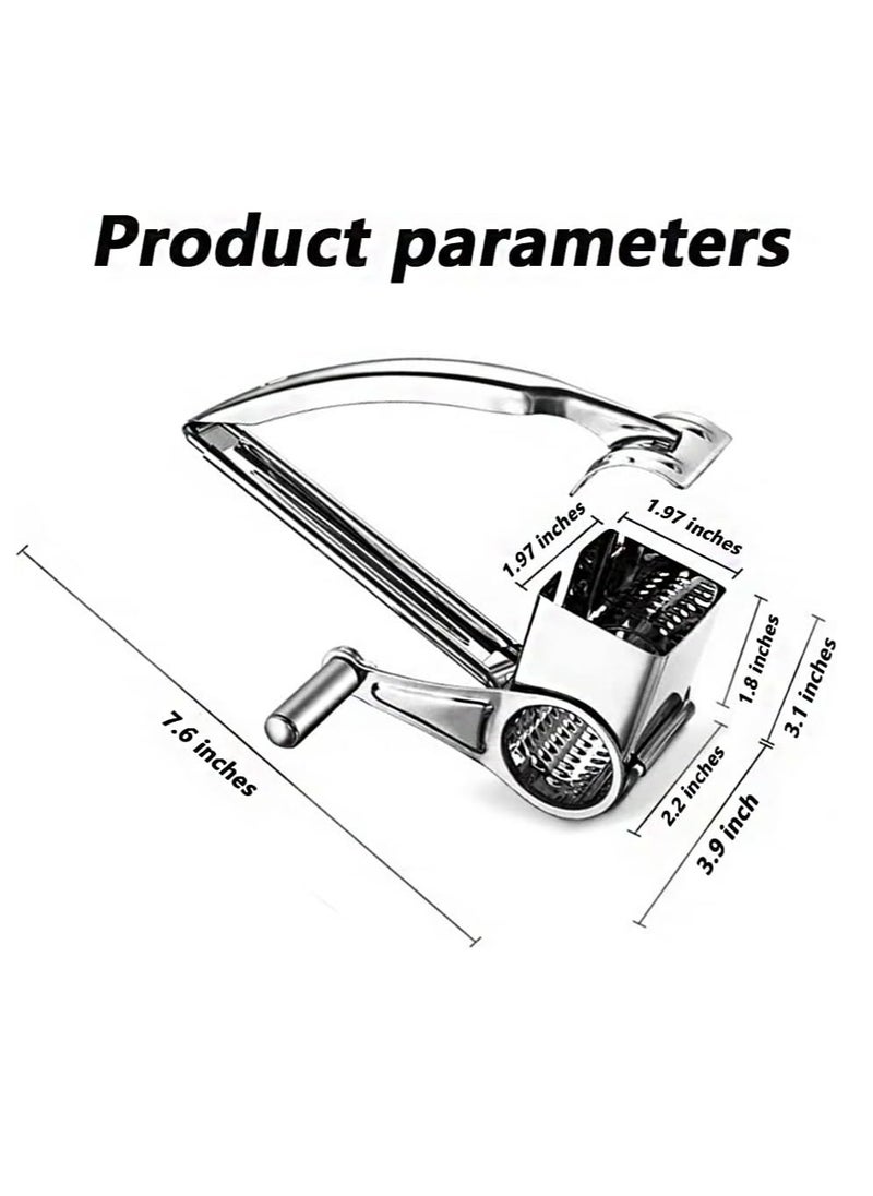 Oasisgalore Rotary Stainless Steel Cheese Grater with 4 Drum Blades - Manual Kitchen Tool  - Image 2