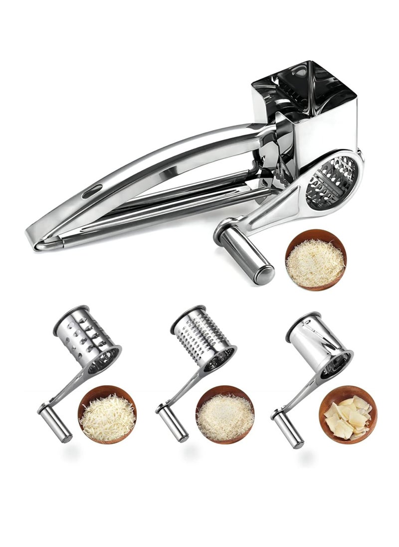 Oasisgalore Rotary Stainless Steel Cheese Grater with 4 Drum Blades - Manual Kitchen Tool  - Image 1