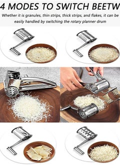 Oasisgalore Rotary Stainless Steel Cheese Grater with 4 Drum Blades - Manual Kitchen Tool  - Image 3