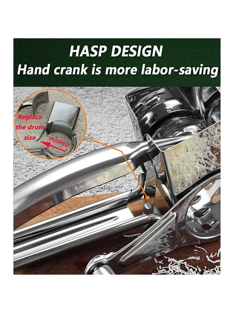 Oasisgalore Rotary Stainless Steel Cheese Grater with 4 Drum Blades - Manual Kitchen Tool  - Image 4