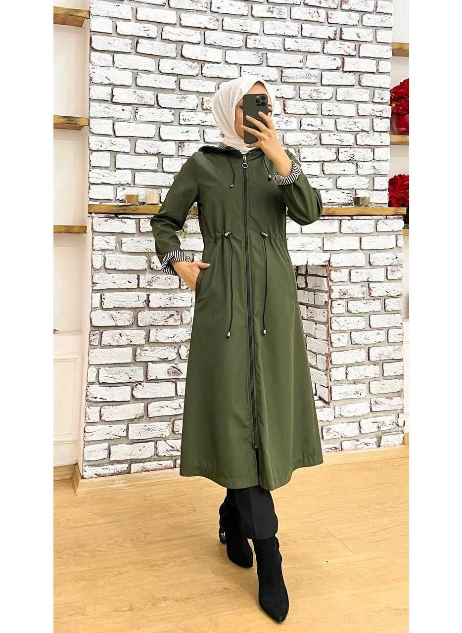 Marjinal City Marginal City Khaki Striped and Self-Lined Waterproof Women's Trench Coat