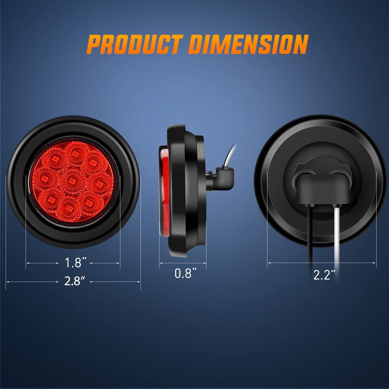 Nilight 2 Inch Round Marker Light 2PCS Red 9LED LED Indicator Clearance Lights Flush Mount with Plug Grommet Pigtail Hardwired for 12V Truck Trailer Tractor Buses Vans Boat - Image 2