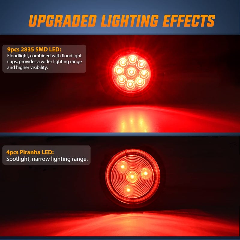 Nilight 2 Inch Round Marker Light 2PCS Red 9LED LED Indicator Clearance Lights Flush Mount with Plug Grommet Pigtail Hardwired for 12V Truck Trailer Tractor Buses Vans Boat - Image 5
