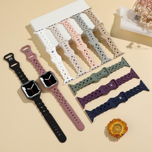 iWabcertoo Slim Silicone Bands Compatible with Apple Watch Band 40mm 38mm 41mm 44mm 45mm 42mm Women Floral Breathable Braided Lace Thin Sport Strap Replacement Wristbands for iWatch SE Series 9 8 7 6 5 4 3 2 1 - Image 2