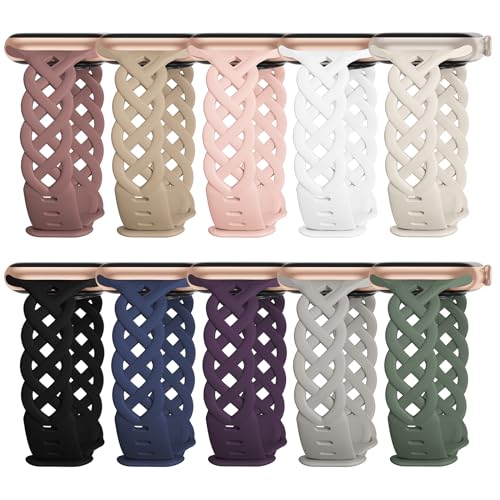 iWabcertoo Slim Silicone Bands Compatible with Apple Watch Band 40mm 38mm 41mm 44mm 45mm 42mm Women Floral Breathable Braided Lace Thin Sport Strap Replacement Wristbands for iWatch SE Series 9 8 7 6 5 4 3 2 1 - Image 1
