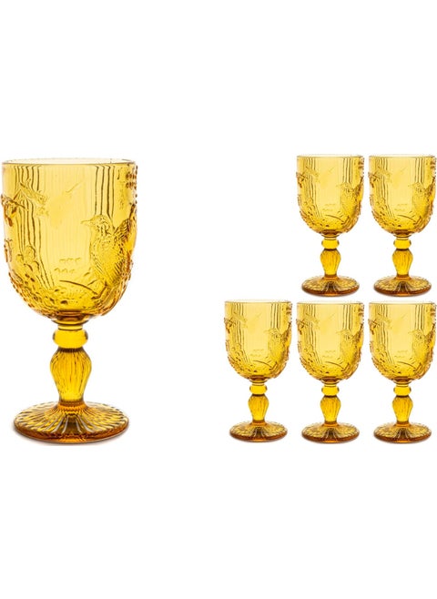 Amber Bird Decorated 6-Piece Glass 8 X 17 Cm