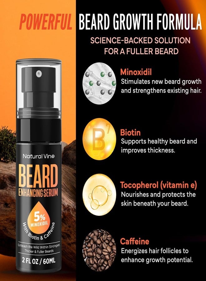 Natural Vine 5% Minoxidil Beard Growth Oil for Men: Minoxidil for Men Beard Hair Regrowth Serum with Biotin and Caffeine - Unleash Your Wildness with Stronger Thicker Fuller Beard 2 FL OZ/60mL - Image 3