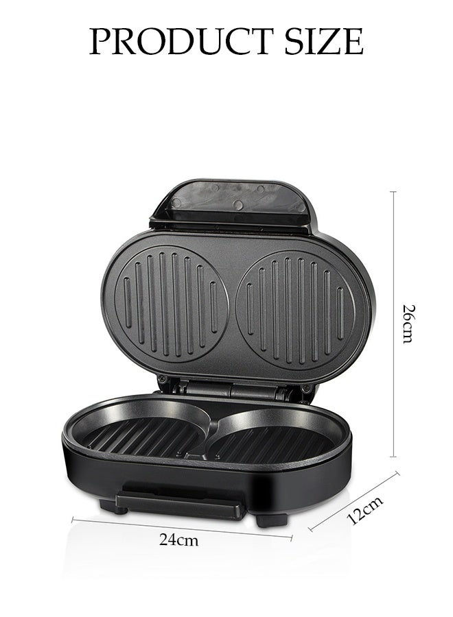 DUNISO Sandwich Maker，2 Slice Grill Maker，Multifunctional Personal Breakfast Bread Toaster， Breakfast Machine，Steak Machine，Non Stick，for Making Sandwiches, Burger, Steak, Fried Egg，Bread Toast，Black - Image 2