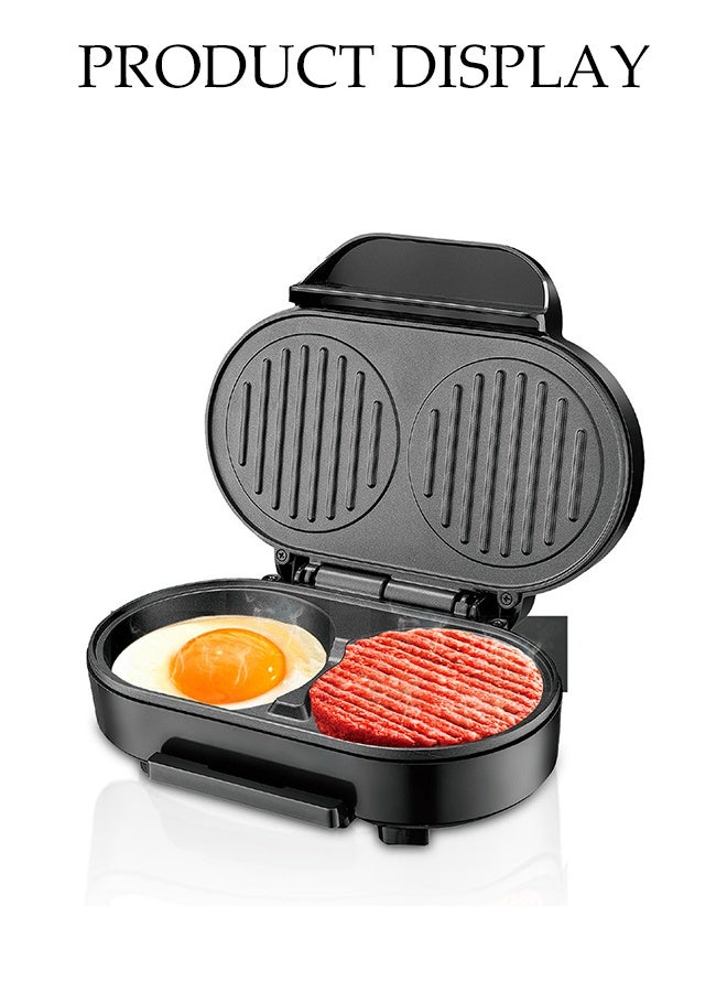 DUNISO Sandwich Maker，2 Slice Grill Maker，Multifunctional Personal Breakfast Bread Toaster， Breakfast Machine，Steak Machine，Non Stick，for Making Sandwiches, Burger, Steak, Fried Egg，Bread Toast，Black - Image 3