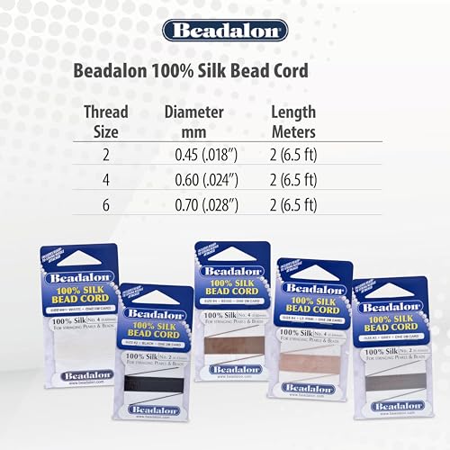 Beadalon 106A-120 Silk Thread, Variety Pack, Sizes 1x02, 2x04, 2X06, 2 Meters Each with Needle, White - Image 4