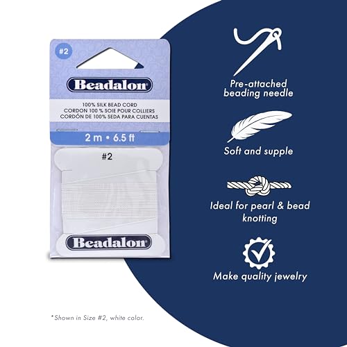 Beadalon 106A-120 Silk Thread, Variety Pack, Sizes 1x02, 2x04, 2X06, 2 Meters Each with Needle, White - Image 2