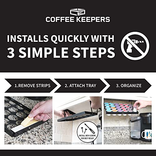 COFFEEKEEPERS Under Cabinet K-Cup Holder for 24 Pods | Keurig Pod Organizer | RV Car Coffee Maker Storage | Space-Saving Pull-Down Container with Adhesive & Screws - Steel 13x10 BLACK - Image 4