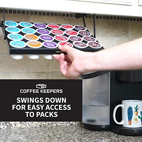 COFFEEKEEPERS Under Cabinet K-Cup Holder for 24 Pods | Keurig Pod Organizer | RV Car Coffee Maker Storage | Space-Saving Pull-Down Container with Adhesive & Screws - Steel 13x10 BLACK - Image 2