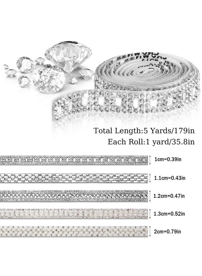 Xinnun 5 Rolls Crystal Rhinestone Ribbon Shiny Rhinestone Ribbon Resin Diamond Ribbon Self Adhesive Crystal Rhinestone Diamond Ribbon Bling Ribbon For Art Craft Diy Party (Silver Delicate Style) - Image 2