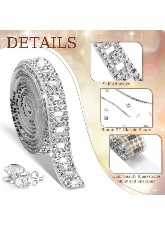 Xinnun 5 Rolls Crystal Rhinestone Ribbon Shiny Rhinestone Ribbon Resin Diamond Ribbon Self Adhesive Crystal Rhinestone Diamond Ribbon Bling Ribbon For Art Craft Diy Party (Silver Delicate Style) - Image 3