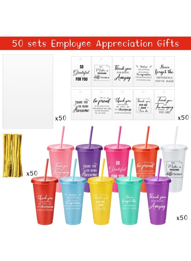 Tioncy 50 Set Valentine Galentine Employee Appreciation Gifts Bulk Team Cups Plastic Tumblers with Lids and Straws 24 oz for Workplace Coworker Staff Nurse Teacher Volunteer(Inspirational,Multicolor) - Image 3