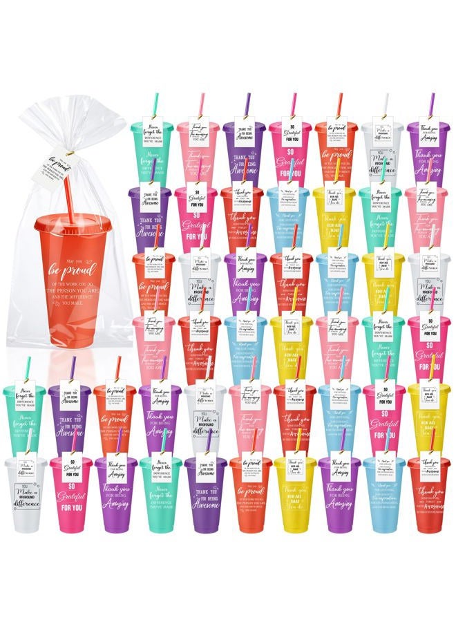 Tioncy 50 Set Valentine Galentine Employee Appreciation Gifts Bulk Team Cups Plastic Tumblers with Lids and Straws 24 oz for Workplace Coworker Staff Nurse Teacher Volunteer(Inspirational,Multicolor) - Image 1