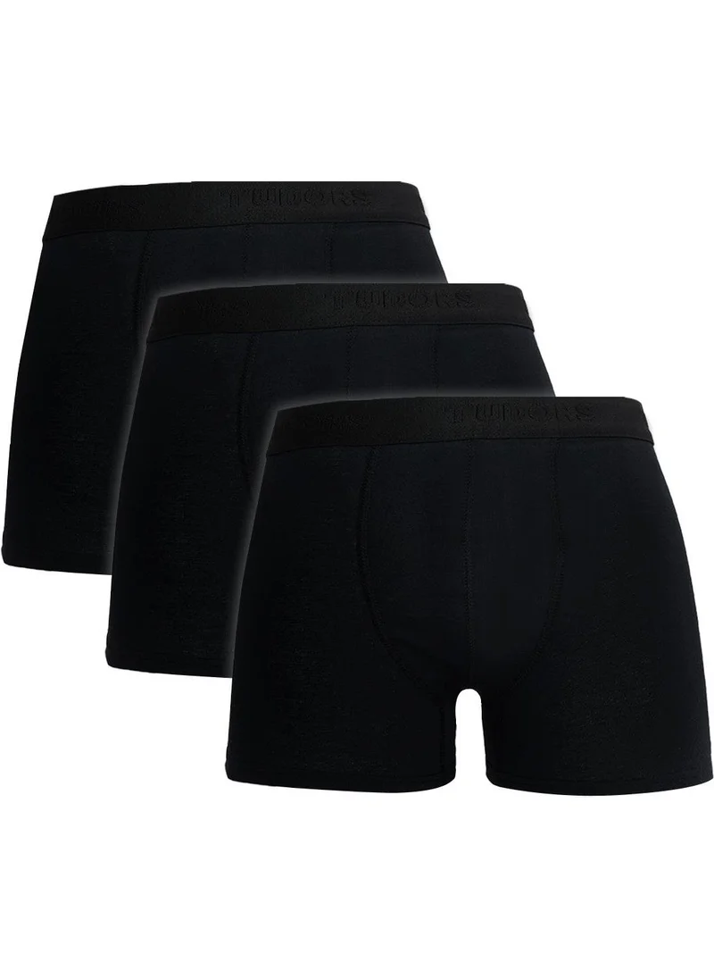 Tudors Men's 3-Pack Cotton Lycra Flexible Fabric Black Boxer