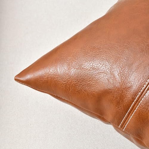 AEROHAVEN™ Set of 2 Over Stitiched Hand Made Faux Leather Throw/Pillow Cushion Covers - CC-281 - (Brown, 18 x 18 INCH) - Image 4