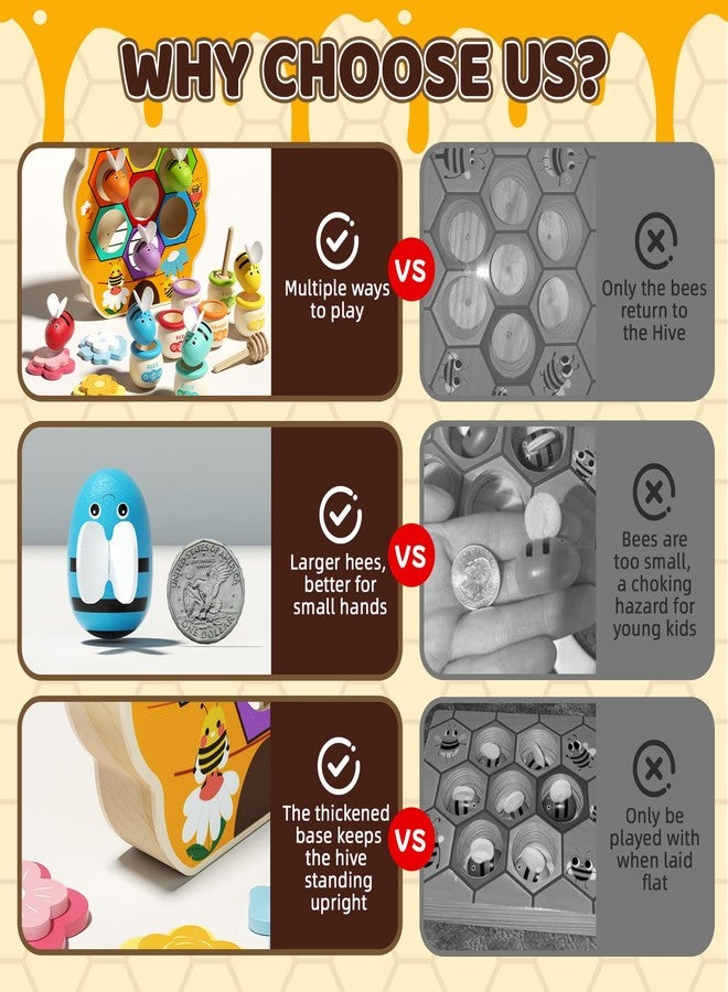 edutree Wooden Toddler Fine Motor Skill Toy, Bee to Hive Matching Game with Honey Jar & Sticks, Montessori Color Sorting Matching Toys, Preschool Educational Learning Toys, Gift for Toddler 2 3 4 - Image 4