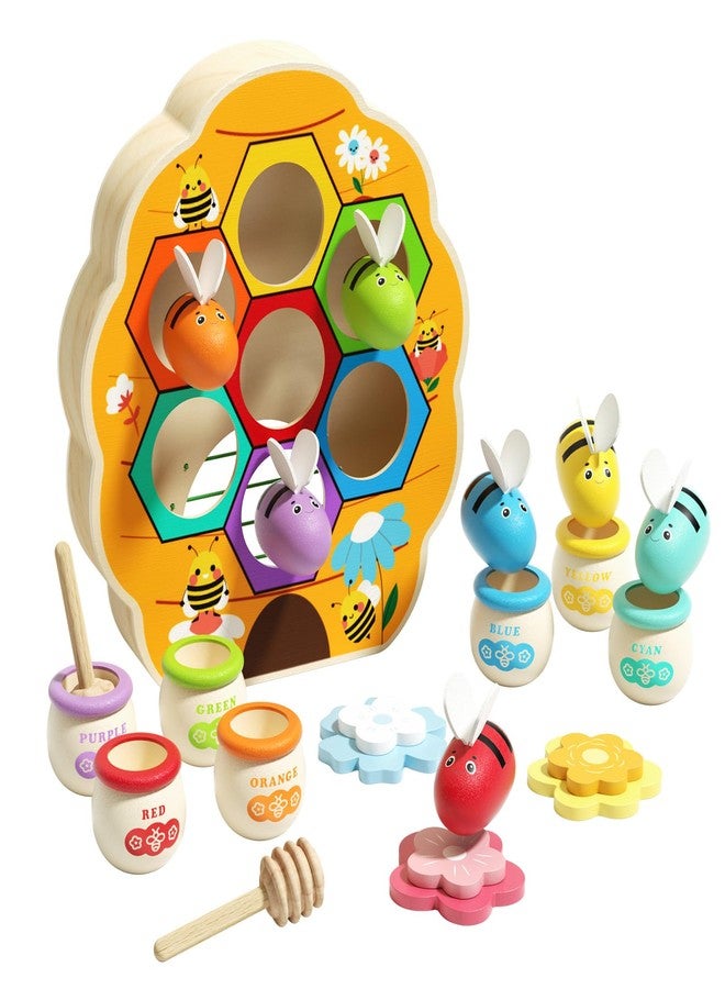 edutree Wooden Toddler Fine Motor Skill Toy, Bee to Hive Matching Game with Honey Jar & Sticks, Montessori Color Sorting Matching Toys, Preschool Educational Learning Toys, Gift for Toddler 2 3 4 - Image 1