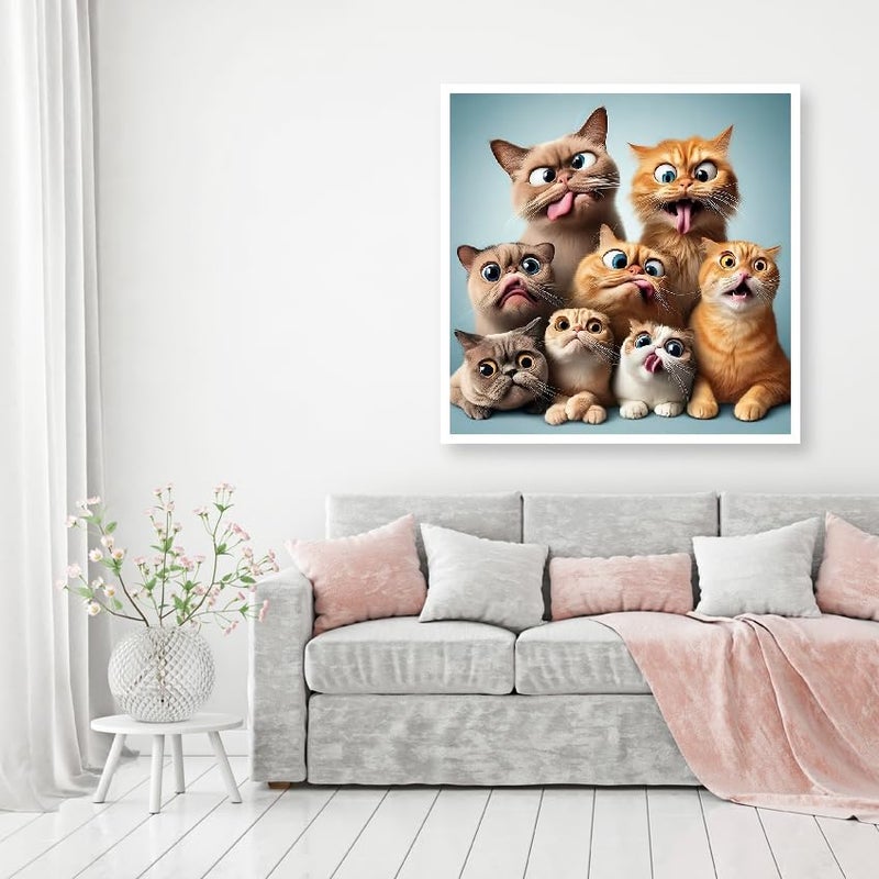 MOMDEDP Cat Diamond Painting Kits for Adults, Cat Diamond Art Kits for Beginners, 5D DIY Animal Diamond Dot Art, Full Drill Gem Craft for Home Decor 12x12 inch - Image 2